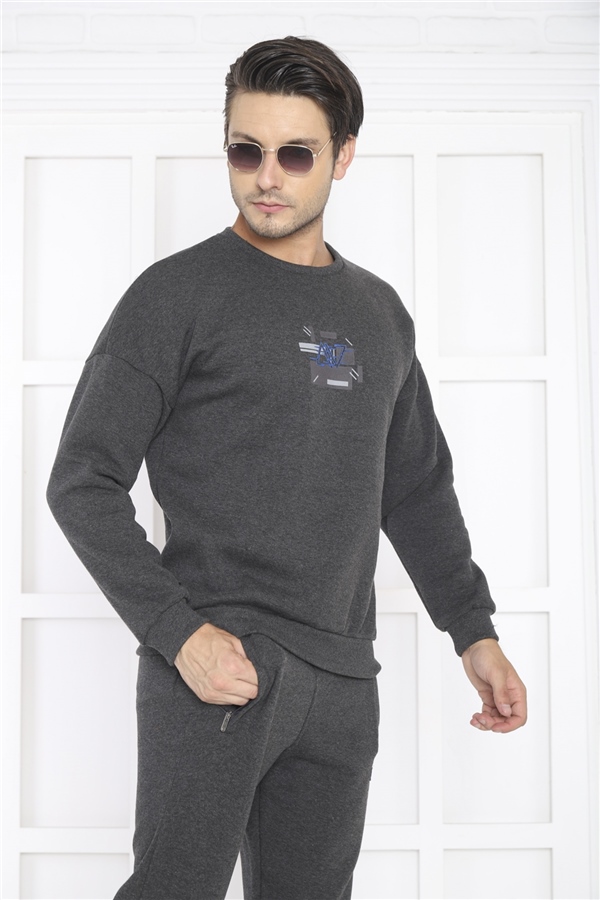 Escetic Antresit Erkek 3 İplik Şardonlu Nefes Alan Slimfit Sweat Spor Eşofman Takımı 3079