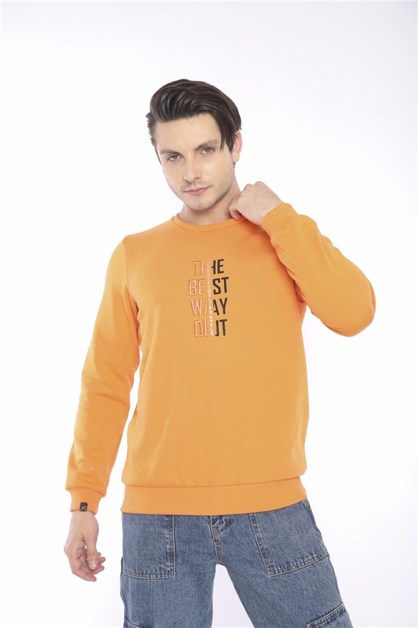 Escetic Oranj Erkek Kışlık Slimfit 3 İplik İçi Polarlı Nefes Alabilen Spor Sweatshirt 0940