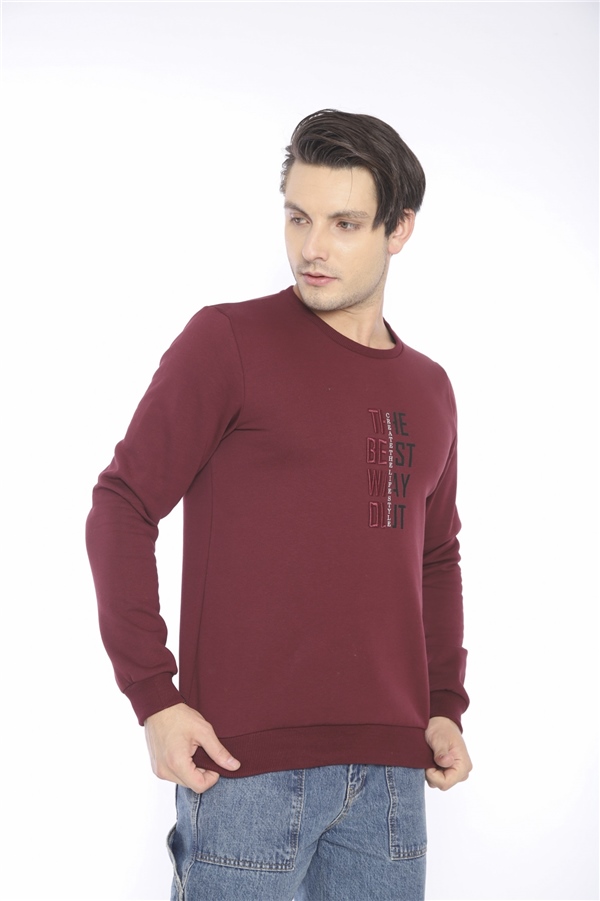 Escetic Bordo Erkek Kışlık Slimfit 3 İplik İçi Polarlı Nefes Alabilen Spor Sweatshirt 0940