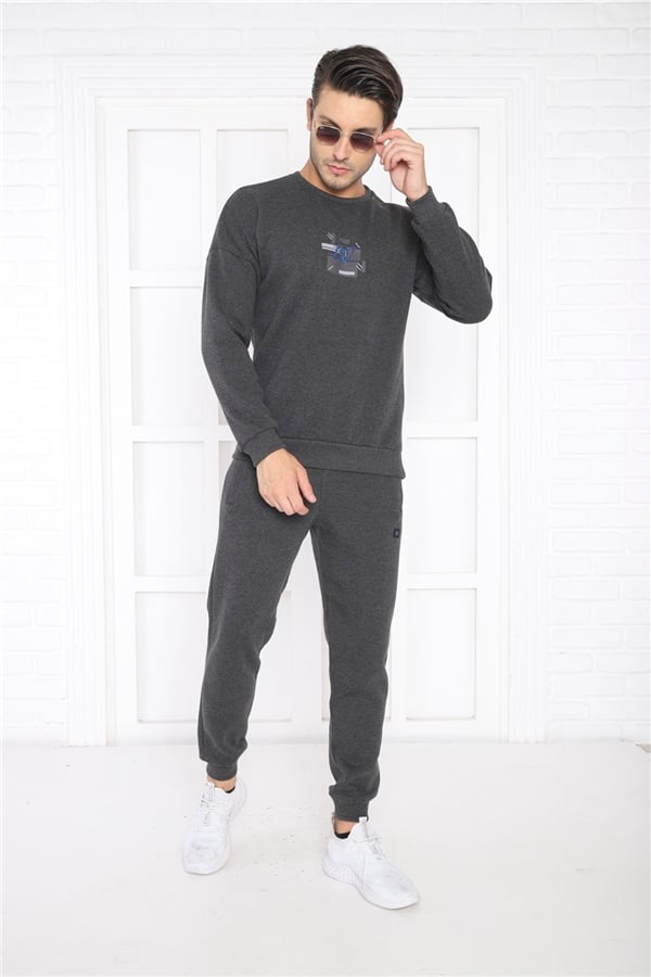 Escetic Antresit Erkek 3 İplik Şardonlu Nefes Alan Slimfit Sweat Spor Eşofman Takımı 3079