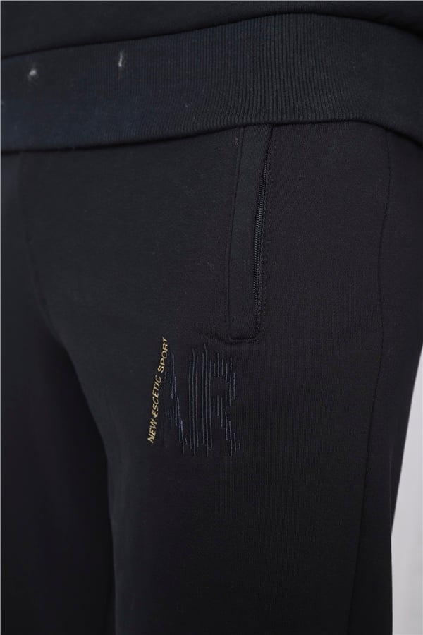 Escetic Lacivert Erkek 3 İplik Şardonlu Nefes Alan Spor Slimfit Sweat Eşofman Takımı 3078