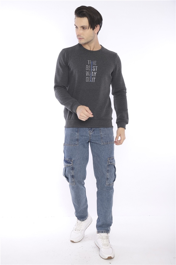 Escetic Antresit Erkek Kışlık Slimfit 3 İplik İçi Polarlı Nefes Alabilen Spor Sweatshirt 0940
