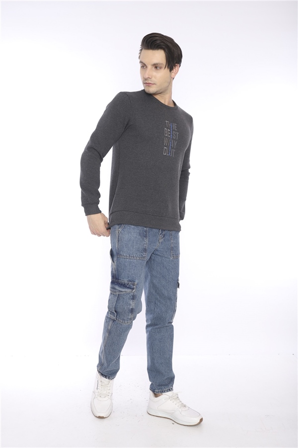 Escetic Antresit Erkek Kışlık Slimfit 3 İplik İçi Polarlı Nefes Alabilen Spor Sweatshirt 0940