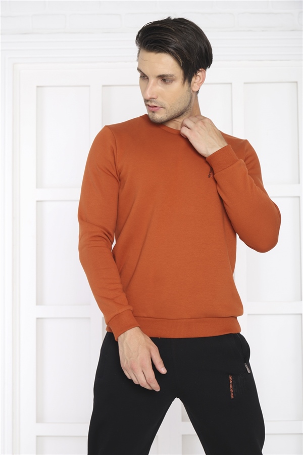 Escetic Kiremit Erkek 3 İplik Şardonlu Nefes Alan Spor Slimfit Sweat Eşofman Takımı 3078