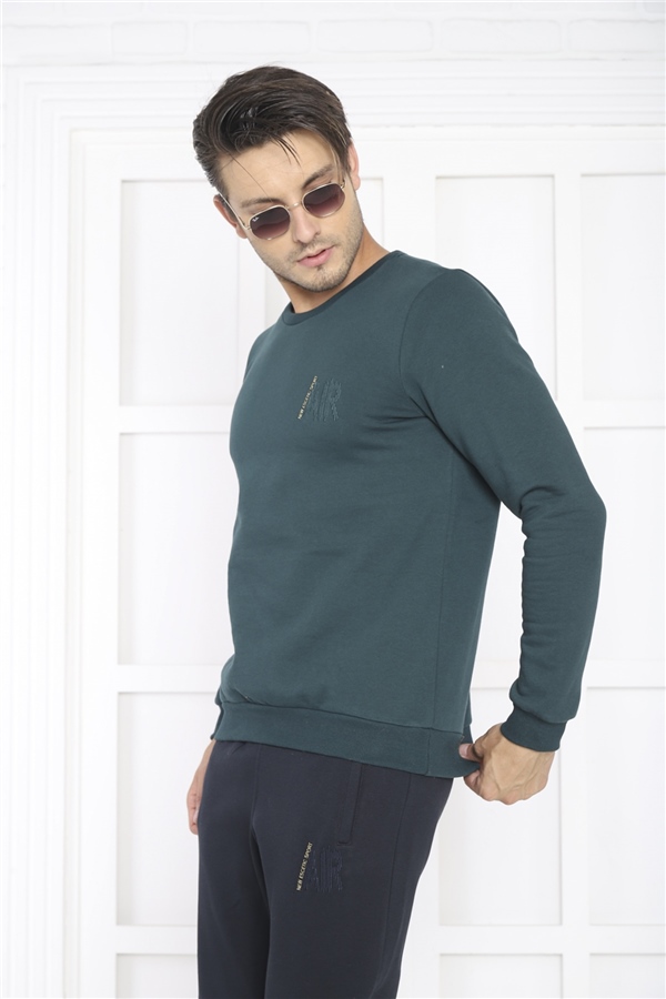 Escetic Yeşil Erkek 3 İplik Şardonlu Nefes Alan Slimfit Sweat Spor Eşofman Takımı 3078