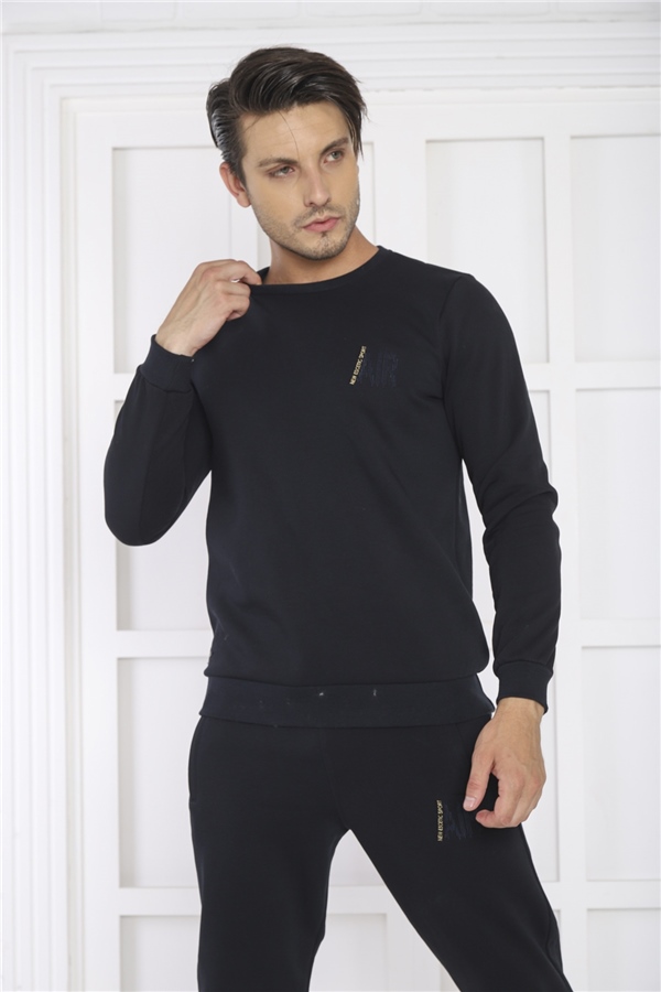 Escetic Lacivert Erkek 3 İplik Şardonlu Nefes Alan Spor Slimfit Sweat Eşofman Takımı 3078