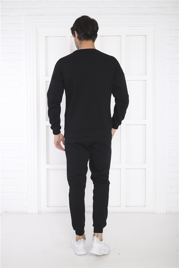 Escetic Siyah Erkek 3 İplik Şardonlu Nefes Alan Slimfit Sweat Spor Eşofman Takımı 3079