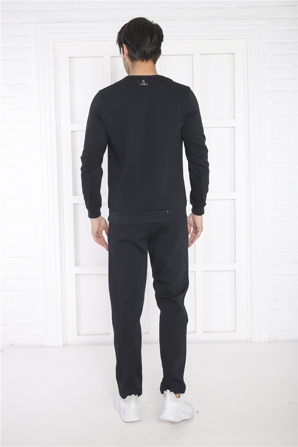 Escetic Lacivert Erkek 3 İplik Şardonlu Nefes Alan Spor Slimfit Sweat Eşofman Takımı 3078