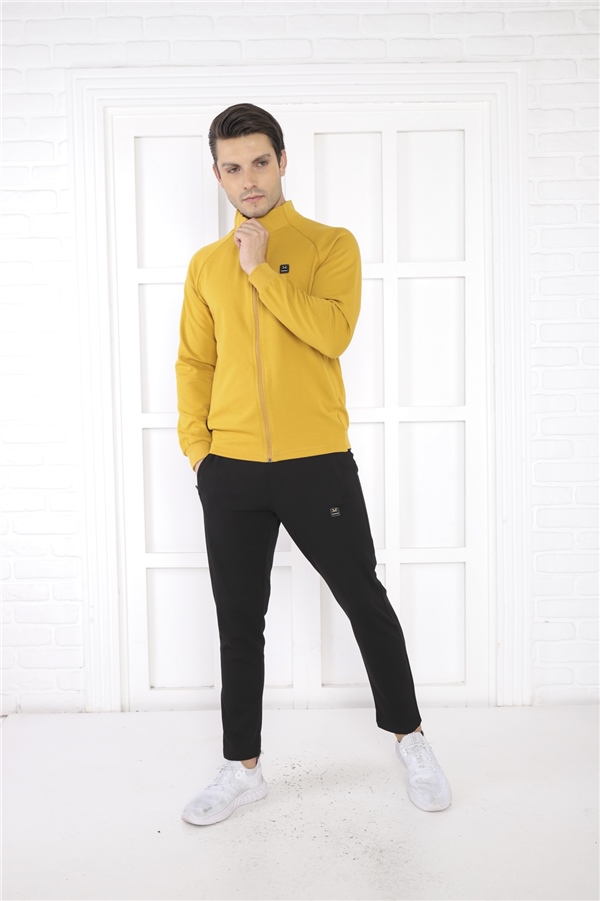 Escetic Hardal Erkek Dik Yaka 4 Mevsim Nefes Alabilen Pamuklu Spor Slimfit Eşofman Takımı 6767