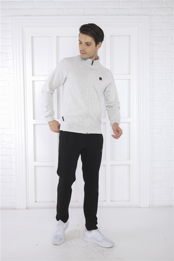 Escetic Kar Melanj Erkek Dik Yaka 4 Mevsim Nefes Alabilen Pamuklu Spor Slimfit Eşofman Takımı 6767