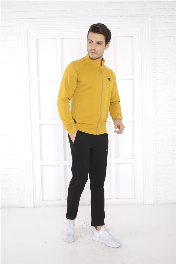 Escetic Hardal Erkek Dik Yaka 4 Mevsim Nefes Alabilen Pamuklu Spor Slimfit Eşofman Takımı 6767