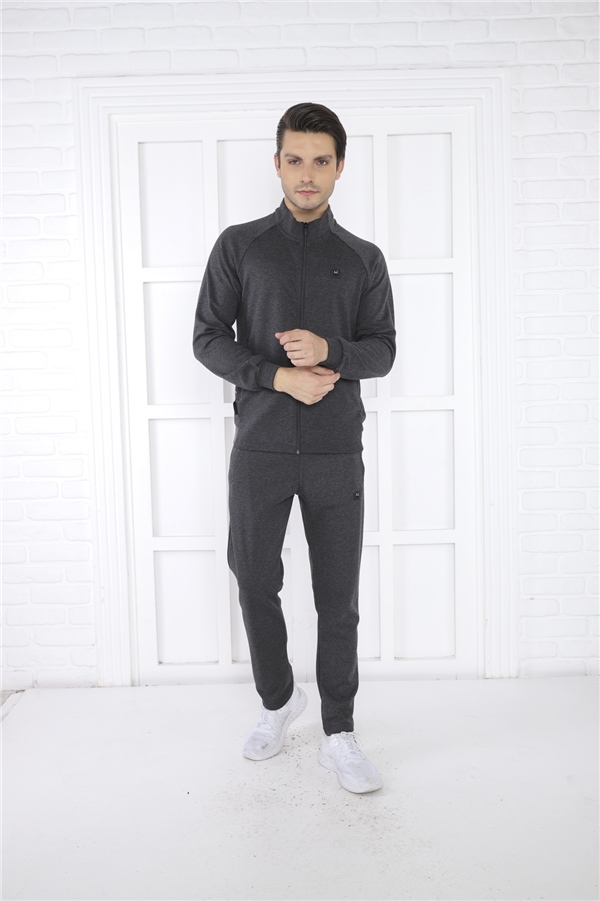 Escetic Antresit Erkek Dik Yaka 4 Mevsim Nefes Alabilen Pamuklu Spor Slimfit Eşofman Takımı 6767