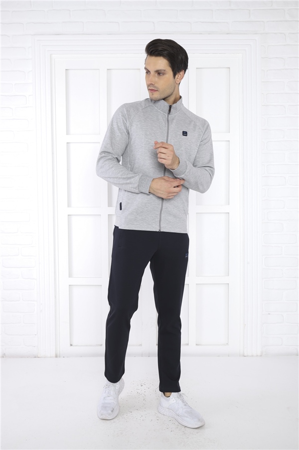 Escetic G2 Melanj Erkek Dik Yaka 4 Mevsim Nefes Alabilen Pamuklu Spor Slimfit Eşofman Takımı 6767