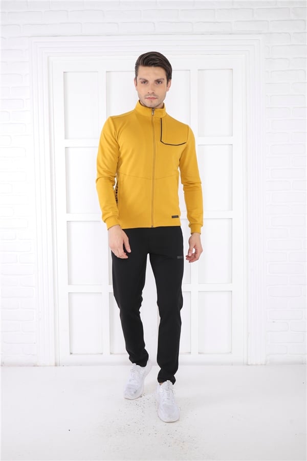 Escetic Hardal Erkek Dik Yaka 4 Mevsim Nefes Alabilen Pamuklu Spor Slimfit Eşofman Takımı 6793