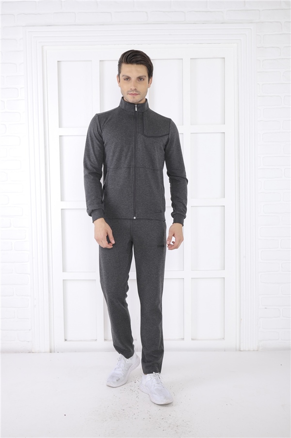 Escetic Antresit Erkek Dik Yaka 4 Mevsim Nefes Alabilen Pamuklu Spor Slimfit Eşofman Takımı 6793
