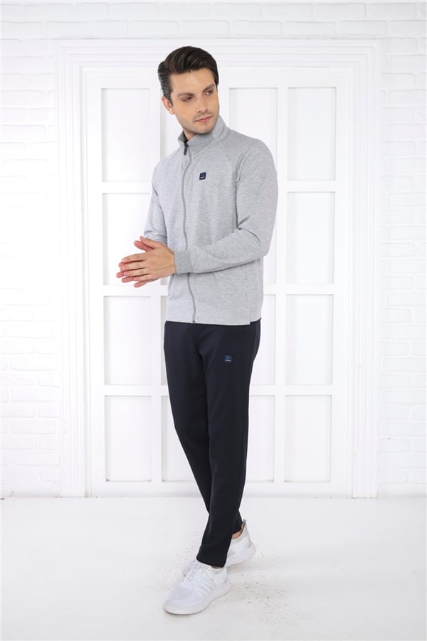 Escetic G2 Melanj Erkek Dik Yaka 4 Mevsim Nefes Alabilen Pamuklu Spor Slimfit Eşofman Takımı 6767