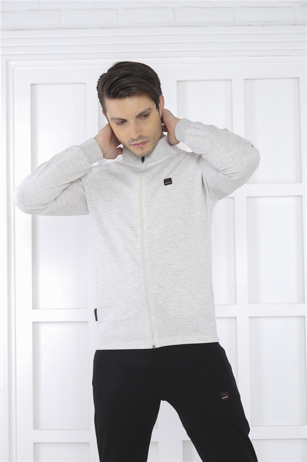 Escetic Kar Melanj Erkek Dik Yaka 4 Mevsim Nefes Alabilen Pamuklu Spor Slimfit Eşofman Takımı 6767