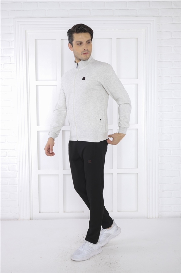 Escetic Kar Melanj Erkek Dik Yaka 4 Mevsim Nefes Alabilen Pamuklu Spor Slimfit Eşofman Takımı 6767