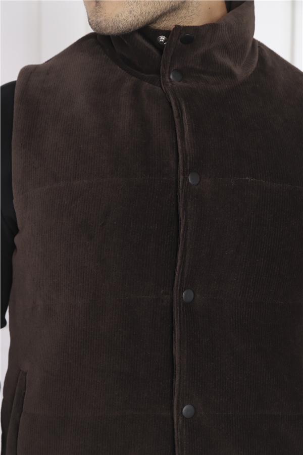  Escetic Kahve Erkek Slimfit Fitilli Kadife Üçlü/Yelekli 4 Cepli Spor Sweat Takım 7053