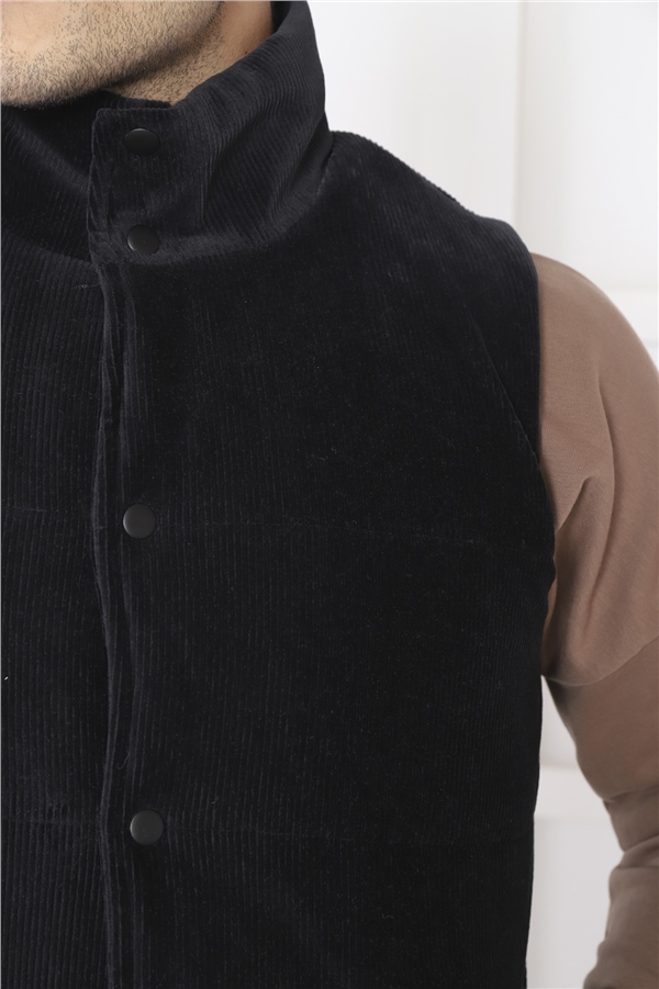  Escetic Siyah Erkek Slimfit Fitilli Kadife Üçlü/Yelekli 4 Cepli Spor Sweat Takım 7053