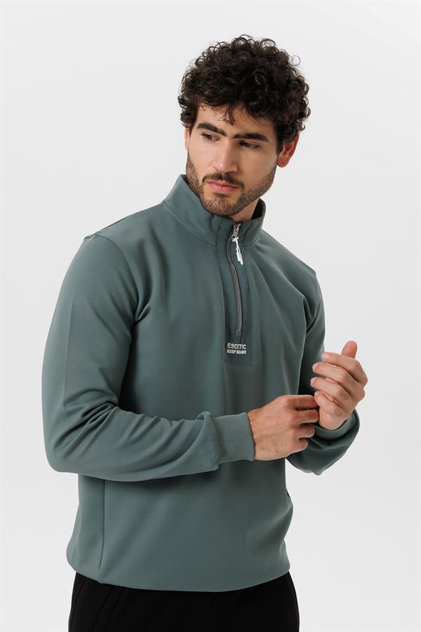 Escetic Erkek Su Yeşili Double Face Kumaş Regular Kalıp 4 Mevsim Sweatshirt  T0117