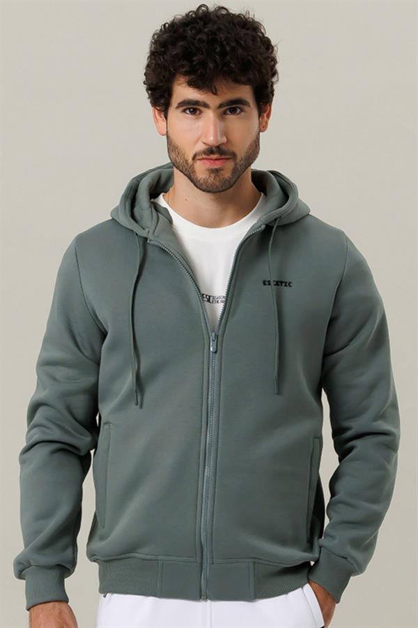 Escetic Erkek Su Yeşili İçi Polarlı Kalın 3 İplik Casual Kalıp Erkek Sweatshirt Hoodie TK0084