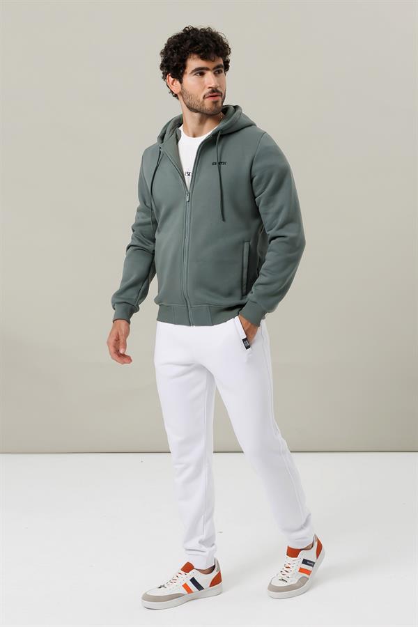 Escetic Erkek Su Yeşili İçi Polarlı Kalın 3 İplik Casual Kalıp Erkek Sweatshirt Hoodie TK0084