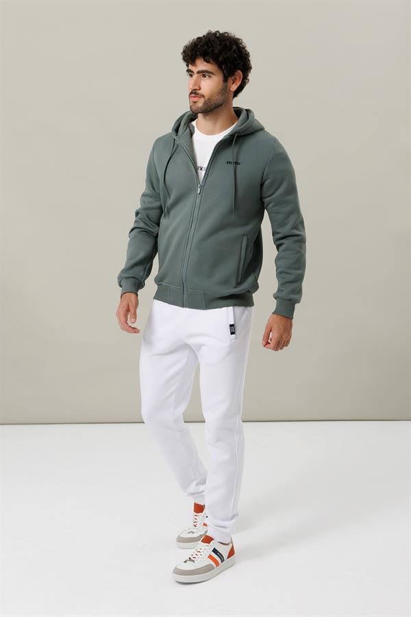 Escetic Erkek Su Yeşili İçi Polarlı Kalın 3 İplik Casual Kalıp Erkek Sweatshirt Hoodie TK0084