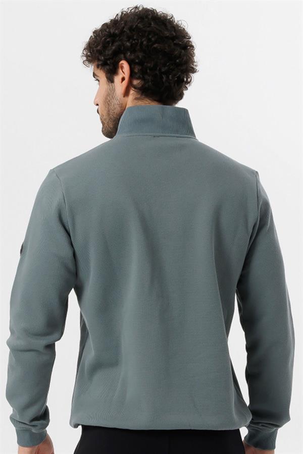 Escetic Erkek Su Yeşili Kalın Polarlı Slimfit Kışlık Sweatshirt T0120