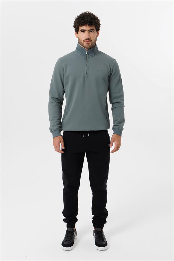 Escetic Erkek Su Yeşili Kalın Polarlı Slimfit Kışlık Sweatshirt T0120