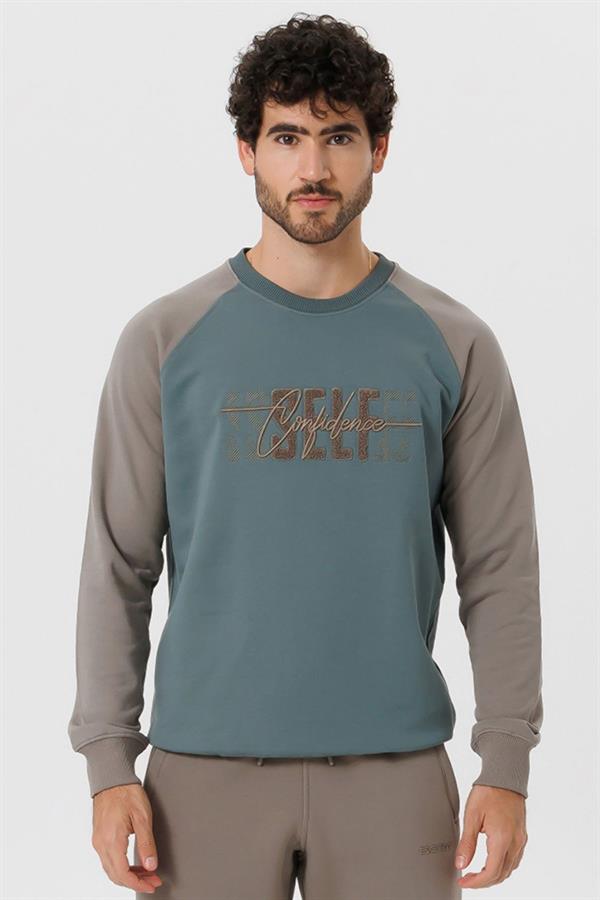 Escetic Erkek Su Yeşili Şardonsuz 3 İplik Casual Kalıp Erkek Sweatshirt T0139