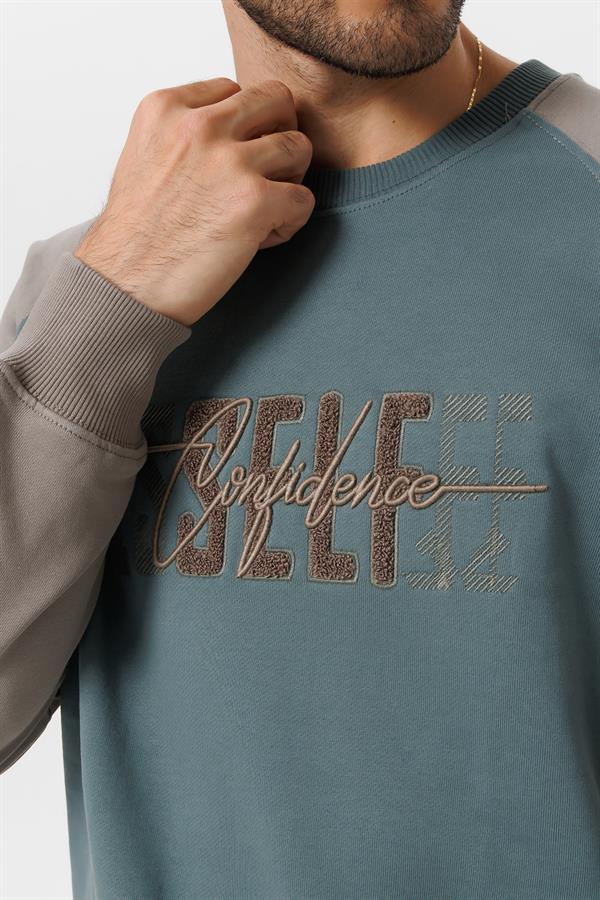 Escetic Erkek Su Yeşili Şardonsuz 3 İplik Casual Kalıp Erkek Sweatshirt T0139