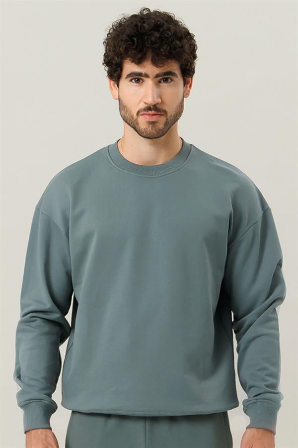Escetic Erkek Su Yeşili Şardonsuz 3 İplik Casual Kalıp Erkek Sweatshirt T0121