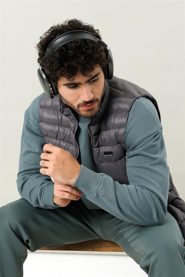 Escetic Erkek Su Yeşili Şardonsuz 3 İplik Casual Kalıp Erkek Sweatshirt T0121