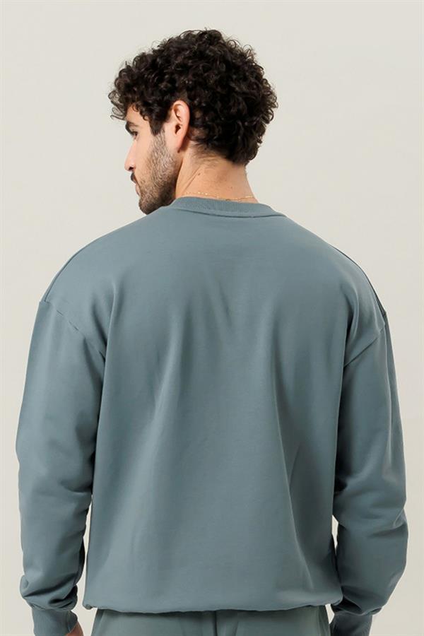 Escetic Erkek Su Yeşili Şardonsuz 3 İplik Casual Kalıp Erkek Sweatshirt T0121