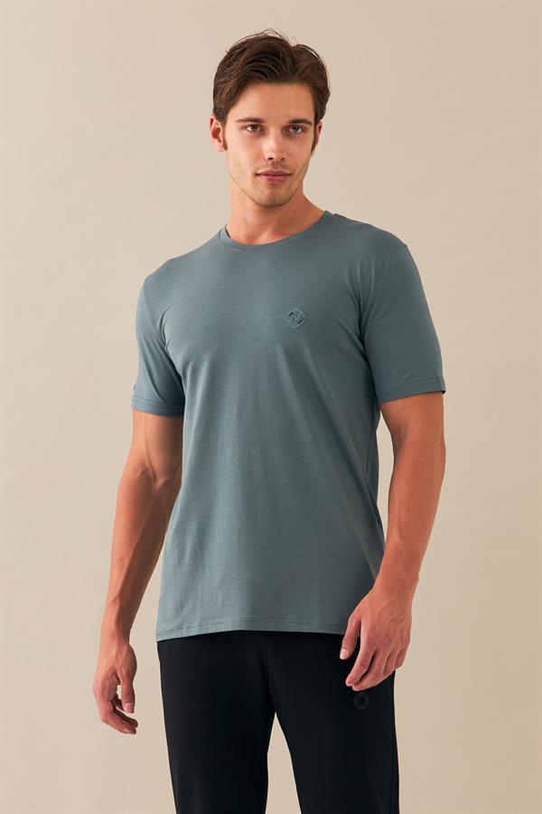 Escetic Erkek Su Yeşili Spor Sıfır Yaka Nefes Alan Penye Modal Kumaş Slimfit T-Shirt T0083