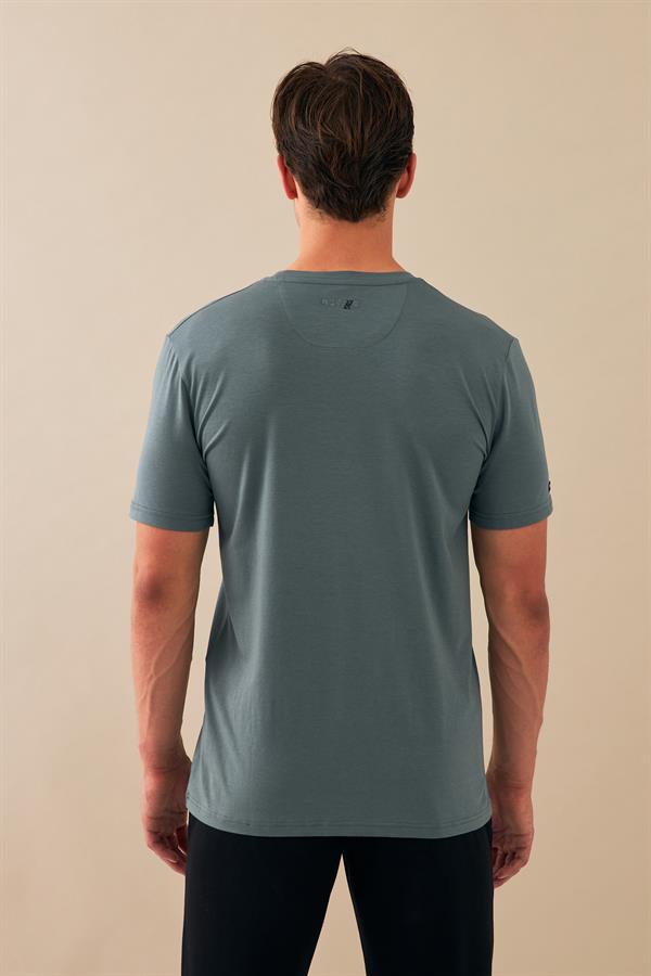 Escetic Erkek Su Yeşili Spor Sıfır Yaka Nefes Alan Penye Modal Kumaş Slimfit T-Shirt T0083