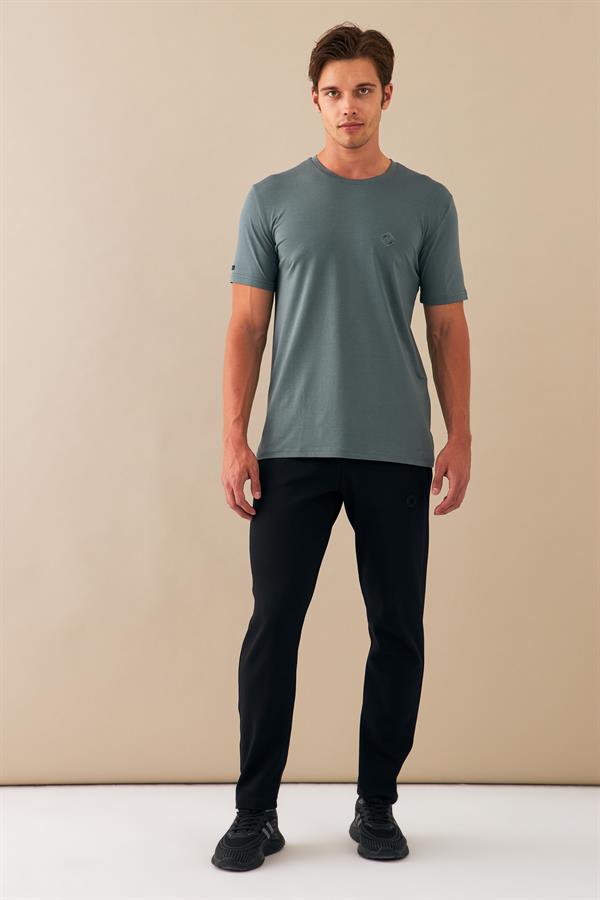 Escetic Erkek Su Yeşili Spor Sıfır Yaka Nefes Alan Penye Modal Kumaş Slimfit T-Shirt T0083