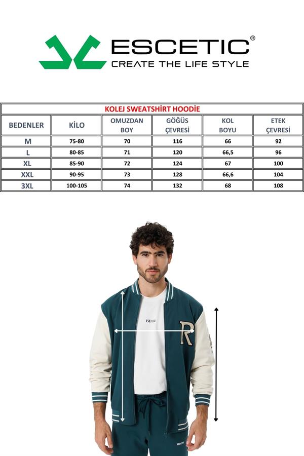 Escetic Yeşil Süper Pamuk Polyester Casual Kalıp Erkek Sweatshirt Hoodie Kolej Sweati TK0070