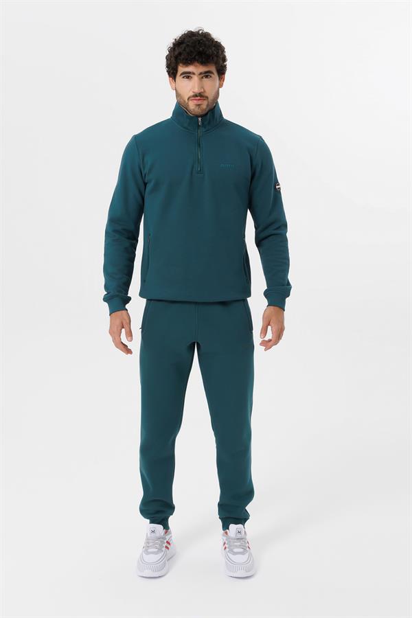 Escetic Erkek Yeşil Kalın Polarlı Slimfit Kışlık Sweatshirt T0120