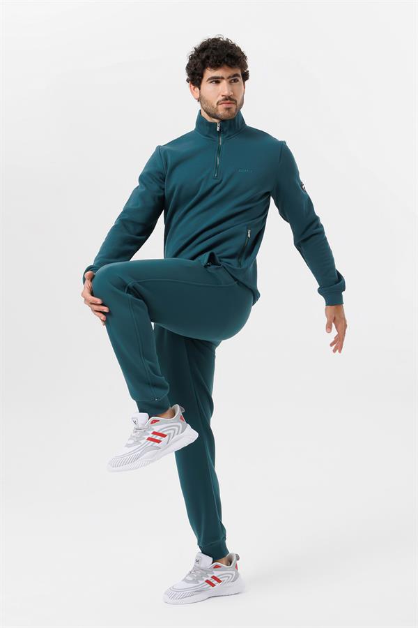 Escetic Erkek Yeşil Kalın Polarlı Slimfit Kışlık Sweatshirt T0120