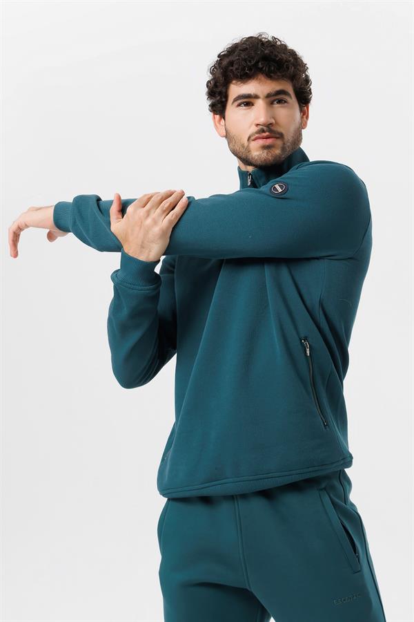 Escetic Erkek Yeşil Kalın Polarlı Slimfit Kışlık Sweatshirt T0120