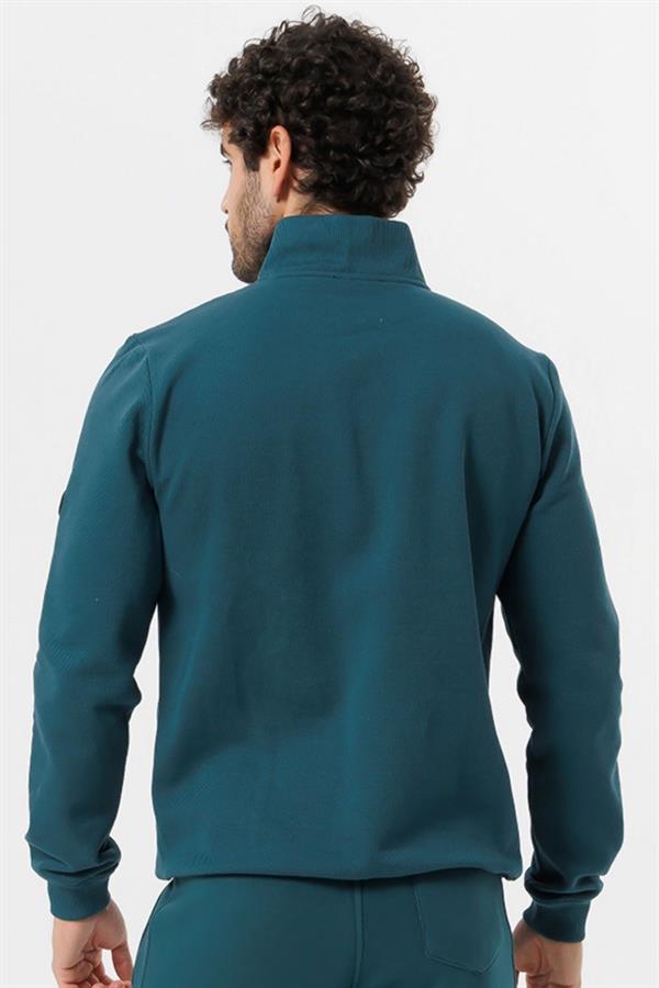 Escetic Erkek Yeşil Kalın Polarlı Slimfit Kışlık Sweatshirt T0120