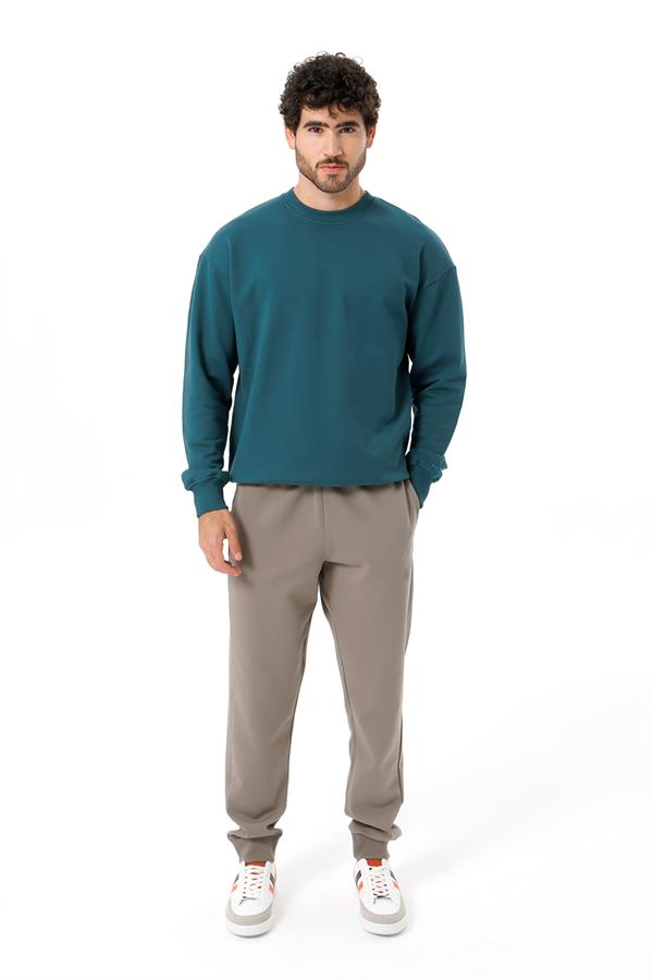 Escetic Erkek Yeşil Şardonsuz 3 İplik Casual Kalıp Erkek Sweatshirt T0121