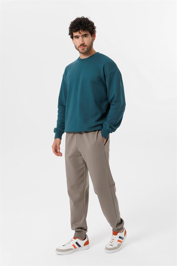 Escetic Erkek Yeşil Şardonsuz 3 İplik Casual Kalıp Erkek Sweatshirt T0121