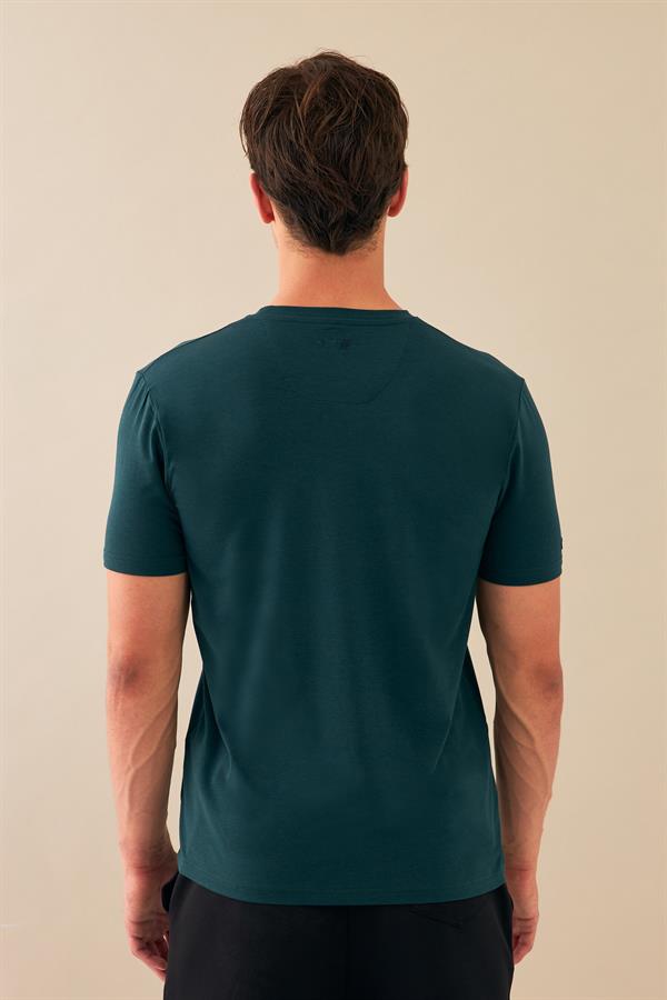 Escetic Erkek Yeşil Spor Sıfır Yaka Nefes Alan Penye Modal Kumaş Slimfit T-Shirt T0083