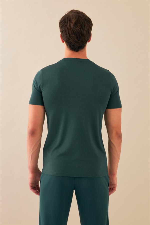 Escetic Erkek Yeşil Spor Sıfır Yaka Nefes Alan Merserize Pamuk Kumaş Slimfit T-Shirt T0095