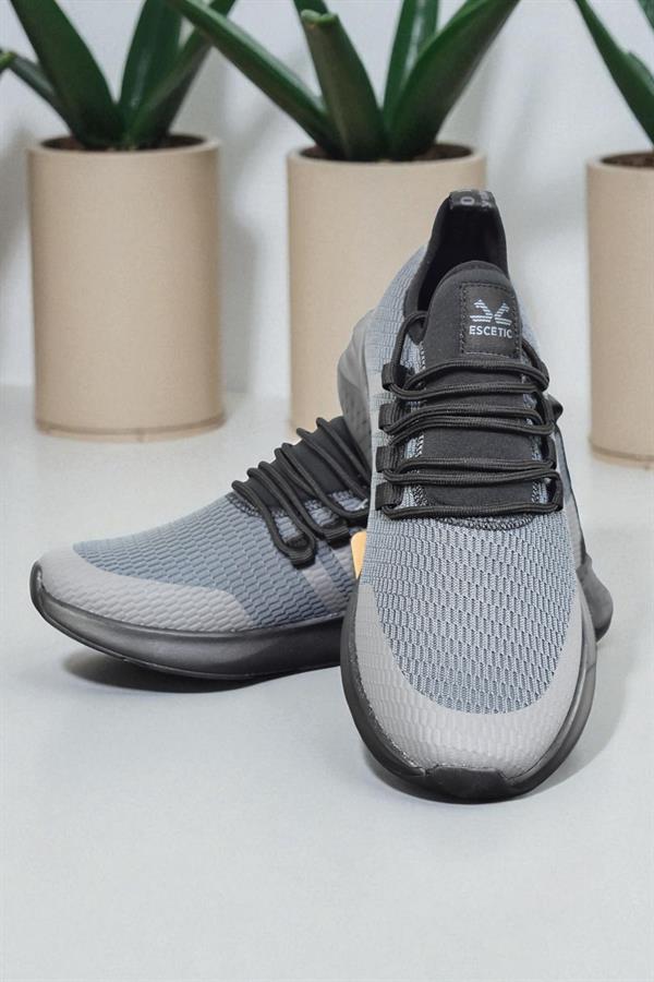Escetic Füme Siyah Erkek Sneaker, Nefes Alabilen Erkek Spor Ayakkabı, Hafif Yürüyüş Ayakkabısı AY0006
