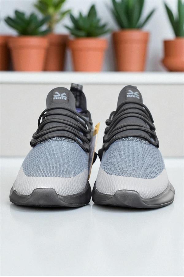 Escetic Füme Siyah Erkek Sneaker, Nefes Alabilen Erkek Spor Ayakkabı, Hafif Yürüyüş Ayakkabısı AY0006