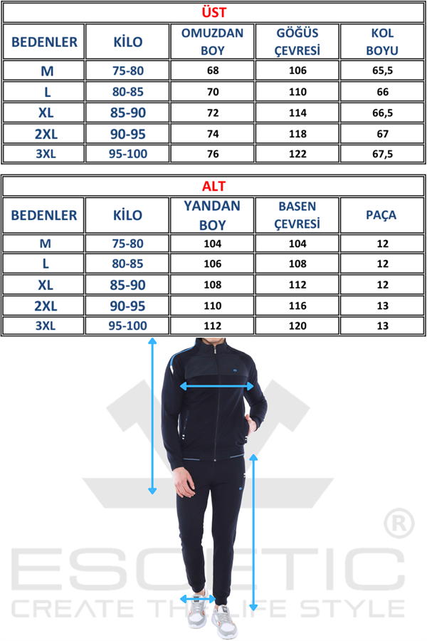 Escetic G2 Melanj Erkek Dik Yaka Süper 2 İplik Kumaş 4 Mevsim Spor Slimfit Eşofman Takımı 6733